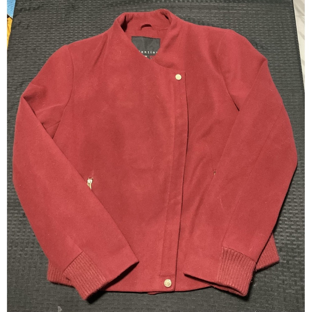 Attention Jacket Womens Large Red Microfiber Bomber Zip Pockets Ribbed Hem
